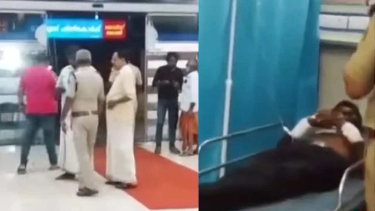 1, ബാങ്കിൽ അന്വേഷണം നടത്തുന്ന പോലീസ്. 2, ആക്രമണം നടത്തിയ സെന്തിൽ