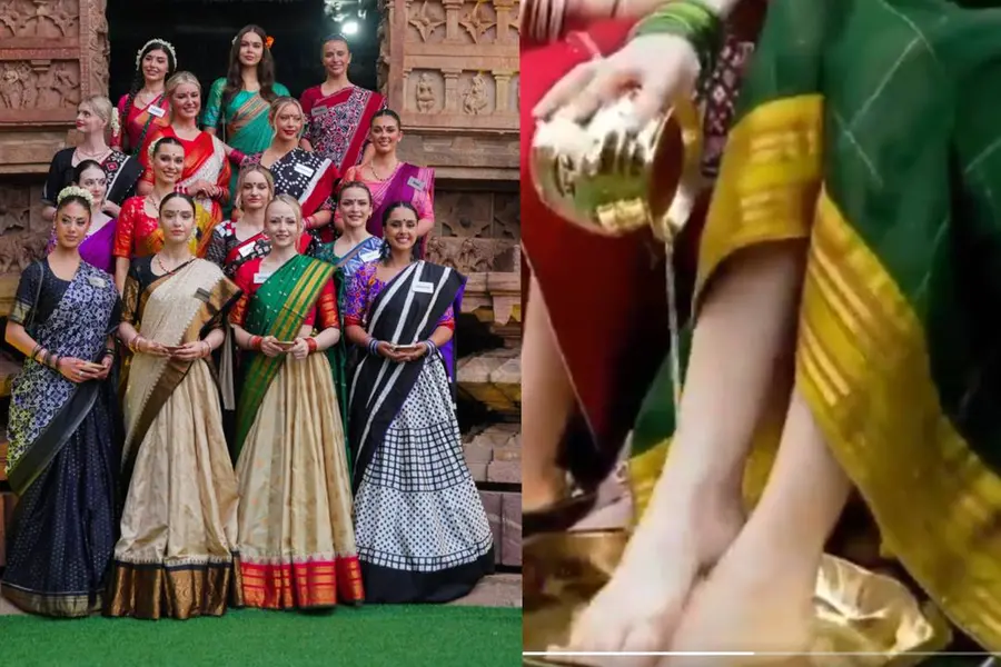 മിസ് വേള്ഡ് മത്സരാര്ഥികളുടെ കാല് കഴുകിക്കൊടുത്ത് വളന്റിയര്മാര്,കൊളോണിയല് ഹാങ്ഓവറെന്ന് വിമര്ശം
