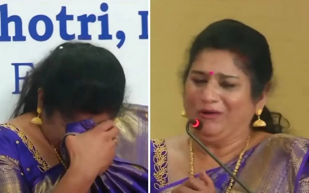 യാത്രയയപ്പ് യോഗത്തിൽ മറുപടി പ്രസംഗത്തിനിടെ ഷൈനി വിൽസൺ വിങ്ങിപ്പൊട്ടിക്കരയുന്നു