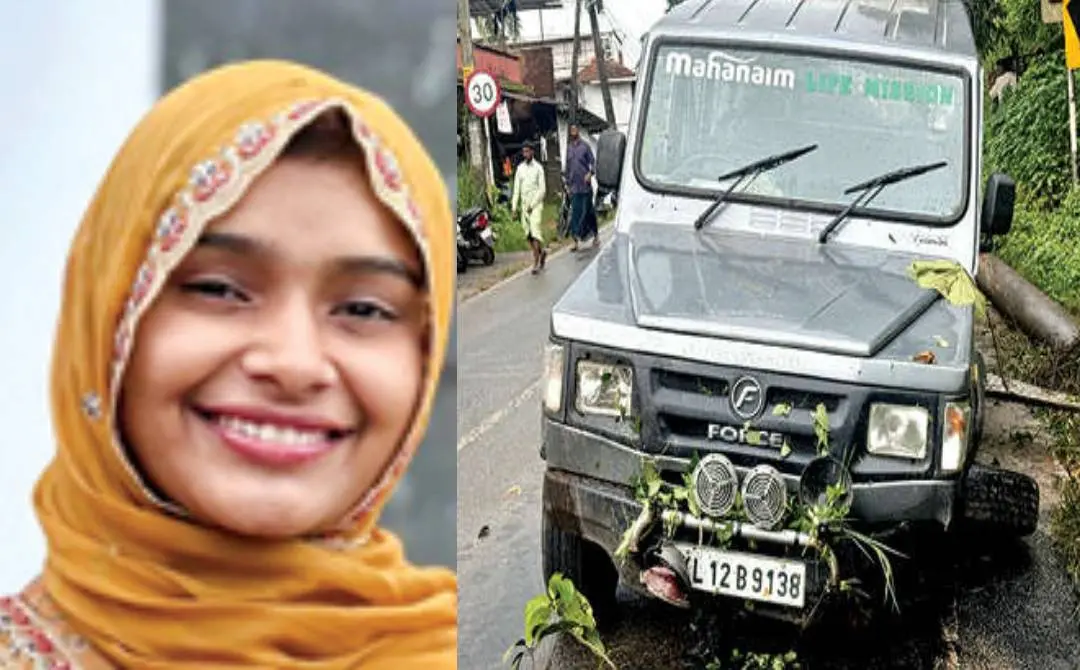 ദില്ഷാന(ഇടത്ത്) അപകടത്തില്പ്പെട്ട ജീപ്പും റോഡരികില് വാട്ടര് അതോറിറ്റിയുടെ പൈപ്പും(വലത്ത്)