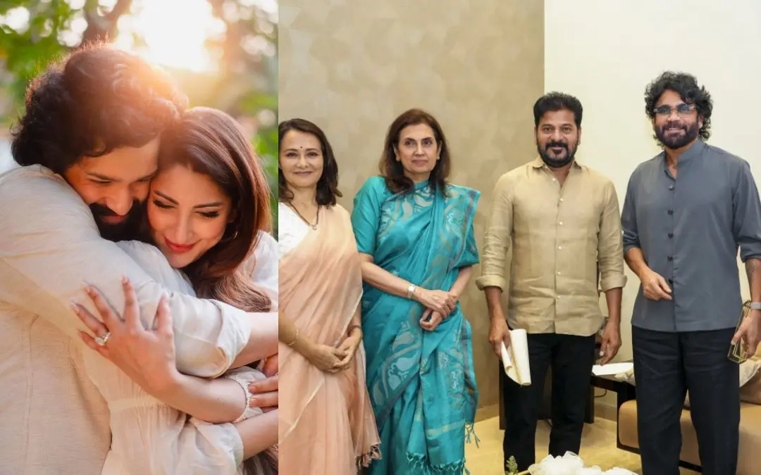അഖില് അക്കിനേനിയും സൈനബും, അമലയും നാഗാര്ജുനയും രേവന്ത് റെഡ്ഡിയെ കണ്ടപ്പോള് | Photo: X/ chayfanschitvel, PTI