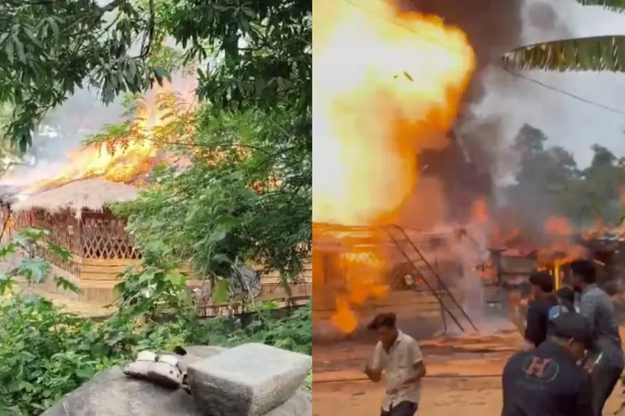 മേപ്പാടി 1000 ഏക്കറിൽ തീപ്പിടിത്തം; റസ്റ്ററന്റും കള്ളുഷാപ്പും കത്തി, ഭക്ഷണംകഴിച്ചിരുന്നവർ ഇറങ്ങിയോടി