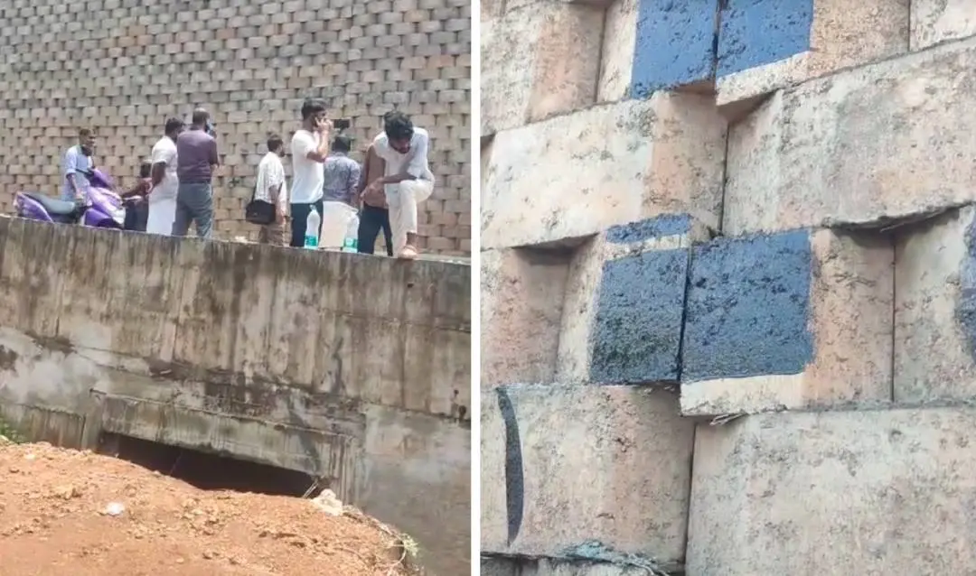 ദേശീയ പാതയിൽ സർവീസ് റോഡിലെ ഓവുപാലം താഴ്ന്ന നിലയിൽ, മണ്ണിട്ടുയർത്തിയ ഭാഗത്തുണ്ടായ വിള്ളൽ