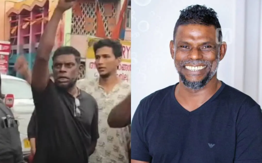 വിനായകന് വി.എസിന് അന്ത്യാഭിവാദ്യം അര്പ്പിക്കുന്നു, വിനായകന് | Photo: Screen grab/ Mathrubhumi News, Mathrubhumi