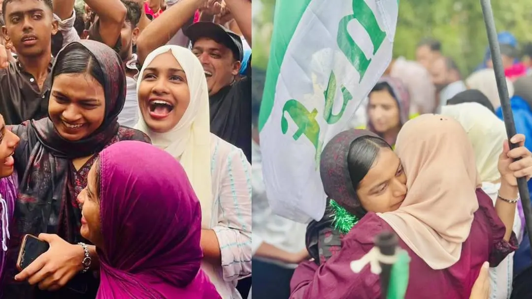 ചെയർപേഴ്സണായി വിജയിച്ച പി.കെ. ഷിഫാനയെ സുഹൃത്തുക്കൾ അഭിനന്ദിക്കുന്നു | Photo: Special arrangement