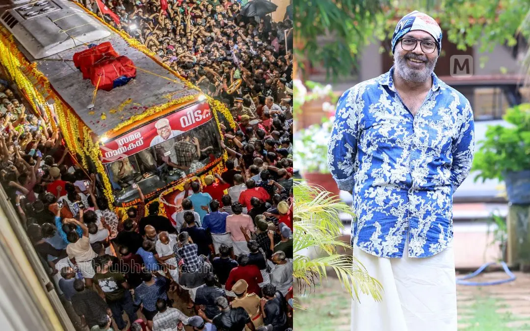 വി.എസ് അച്യുതാനന്ദൻ്റെ ഭൗതിക ശരീരം വഹിച്ചുള്ള വിലാപയാത്രകൊല്ലം ജില്ലയിലെ ആദ്യ കേന്ദ്രമായ പാരിപ്പള്ളിയിൽ എത്തിയപ്പോൾ, ഷമ്മി തിലകൻ | ഫോട്ടോ: സി.ആർ. ഗിരീഷ് കുമാർ, സിദ്ദിക്കുൽ അക്ബർ \ മാതൃഭൂമി