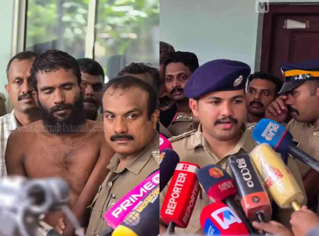 പോലീസ് പിടികൂടിയ ഗോവിന്ദച്ചാമി, കണ്ണൂര്‍ സിറ്റി പോലീസ് കമ്മിഷണര്‍ നിധിന്‍രാജ് മാധ്യമങ്ങളെ കാണുന്നു |ഫോട്ടോ:ലതീഷ് പൂവ്വത്തൂര്‍