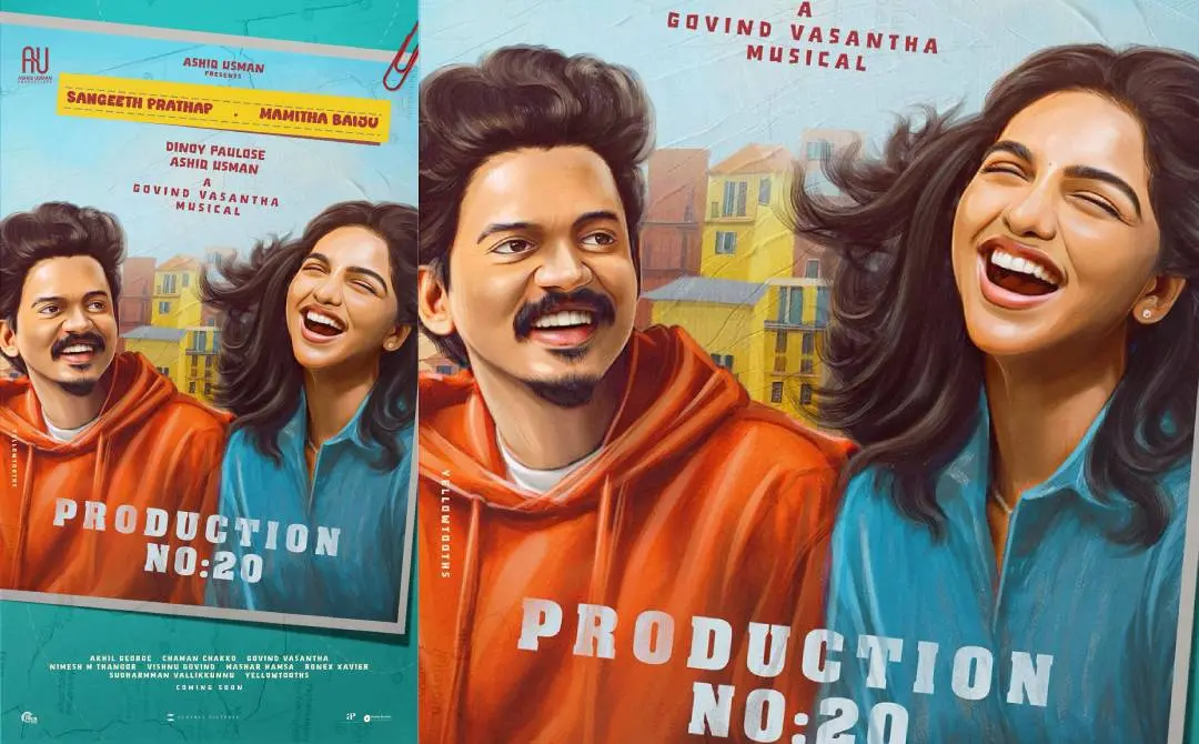 സംഗീത് പ്രതാപും മമിത ബൈജുവും ഒന്നിക്കുന്ന ചിത്രത്തിന്റെ ഫസ്റ്റ്ലുക്ക് പോസ്റ്റർ | ഫോട്ടോ: അറേഞ്ച്ഡ്
