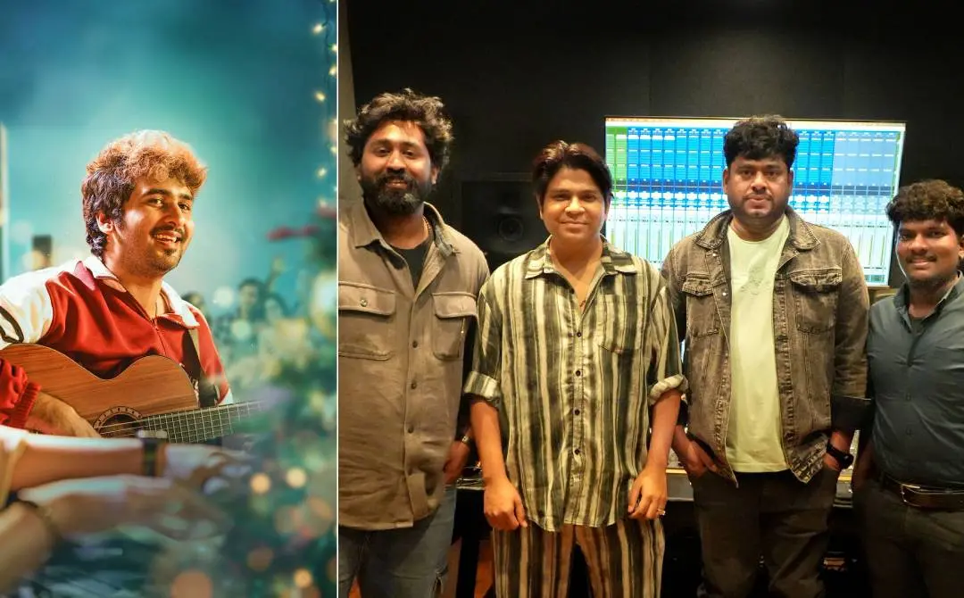 ഹാൽ എന്ന ചിത്രത്തിൽ ഷെയ്ൻ നി​ഗം, അണിയറപ്രവർത്തകർക്കൊപ്പം അങ്കിത് തിവാരി | ഫോട്ടോ: അറേഞ്ച്ഡ്