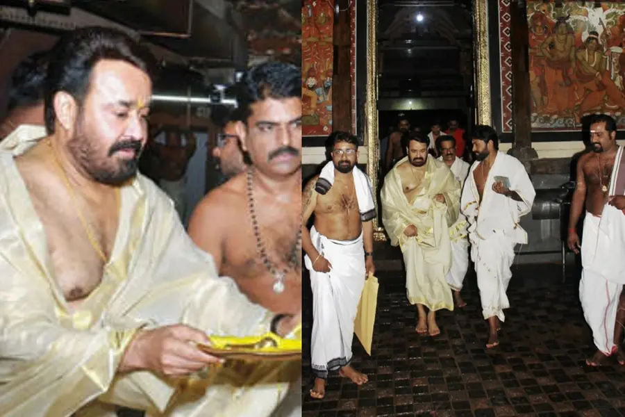 തൃപ്രയാർ ക്ഷേത്രത്തിൽ അമ്പും വില്ലും സമർപ്പിച്ച് മോഹൻലാൽ; കണ്ണന്റെ നിർമാല്യം തൊഴാൻ ഗുരുവായൂരിലും
