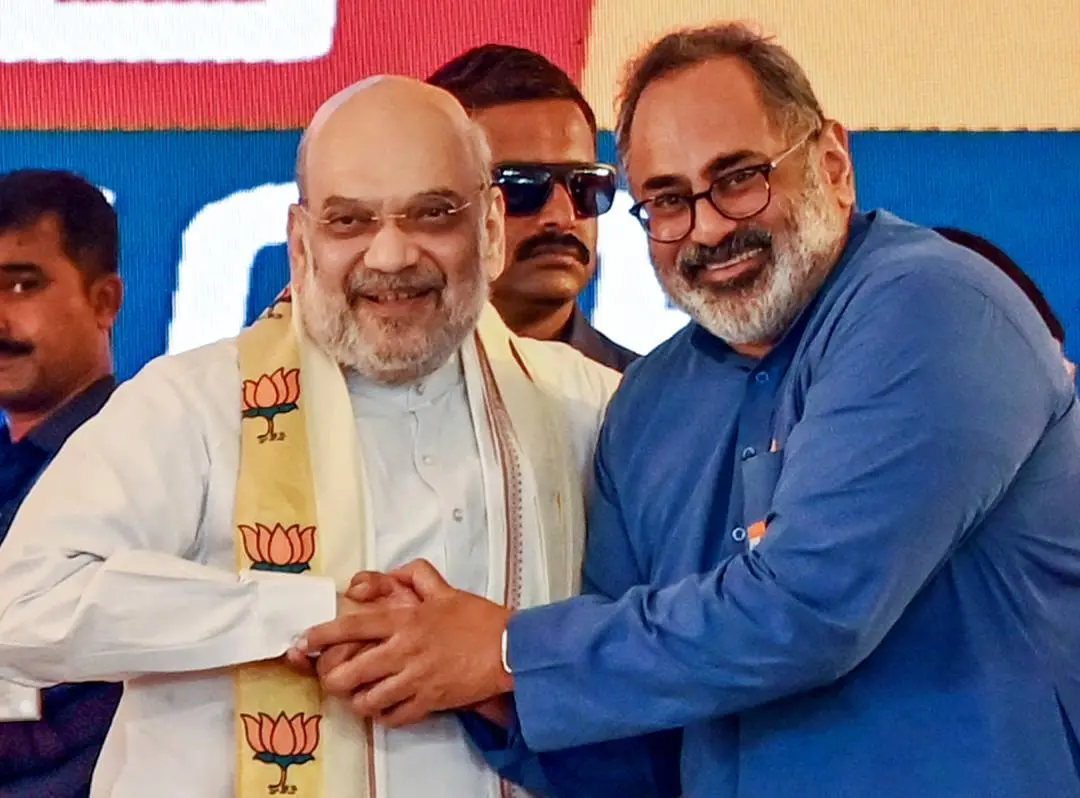 അമിത് ഷാ, രാജീവ് ചന്ദ്രശേഖർ | ഫോട്ടോ: പിടിഐ