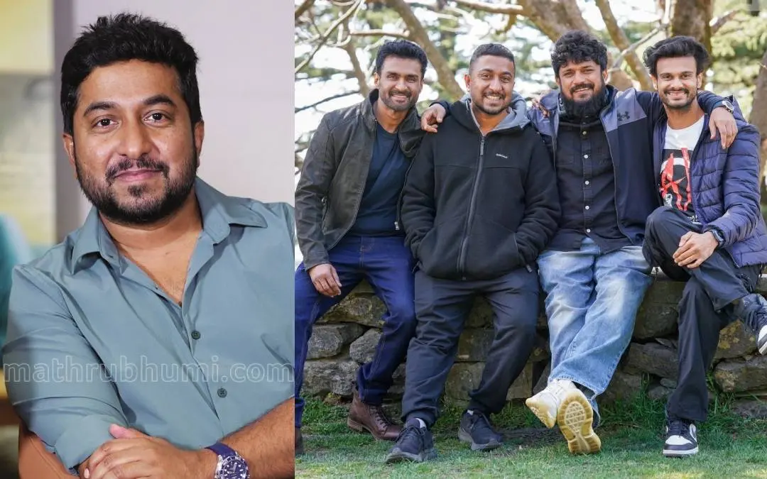 വിനീത് ശ്രീനിവാസൻ, വിനീത് നോബിള് ബാബുവിനും ജോമോന് ടി. ജോണിനും വിശാഖ് സുബ്രഹ്മണ്യത്തിനുമൊപ്പം | Photo: Mathrubhumi, Special Arrangement