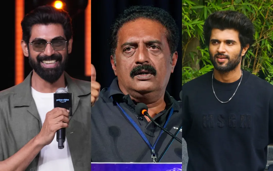 റാണ ദഗ്ഗുബാട്ടി, പ്രകാശ് രാജ്, വിജയ് ദേവരകൊണ്ട | ഫോട്ടോ: എപി, പിടിഐ