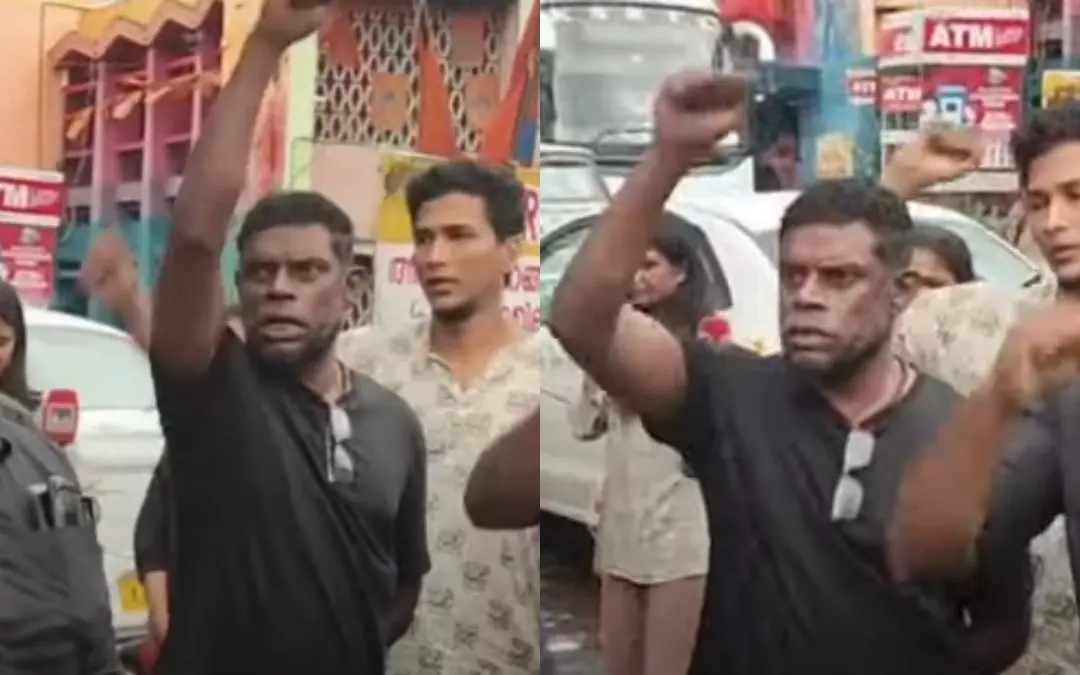 വിനായകന് വി.എസ്. അച്യുതാനന്ദന് അന്ത്യാഭിവാദ്യം അര്പ്പിക്കുന്നു | Photo: Screen grab/ Mathrubhumi News