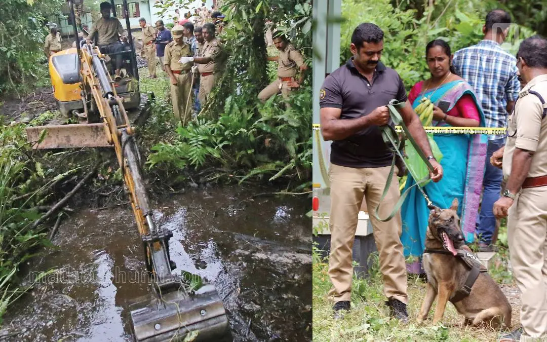 അസ്ഥി കണ്ടെത്തിയ കുളത്തിൽ പോലീസ് തിരച്ചിൽ നടത്തുന്നു, സെബാസ്റ്റ്യന്റെ വീട്ടുവളപ്പിൽ ഡോഗ് സ്ക്വാഡ് പരിശോധന നടത്തുന്നു