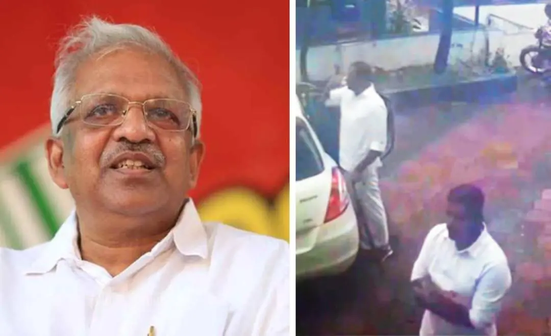 പി. ജയരാജൻ, കൊടി സുനി മദ്യപിക്കുന്നതിന്റെ സിസിടിവി ദൃശ്യം | ഫോട്ടോ: മാതൃഭൂമി
