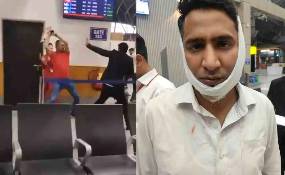 സൈനിക ഉദ്യോഗസ്ഥന്‍ വിമാന ജീവനക്കാരനെ ആക്രമിച്ചപ്പോള്‍, പരിക്കേറ്റ ജീവനക്കാരില്‍ ഒരാള്‍