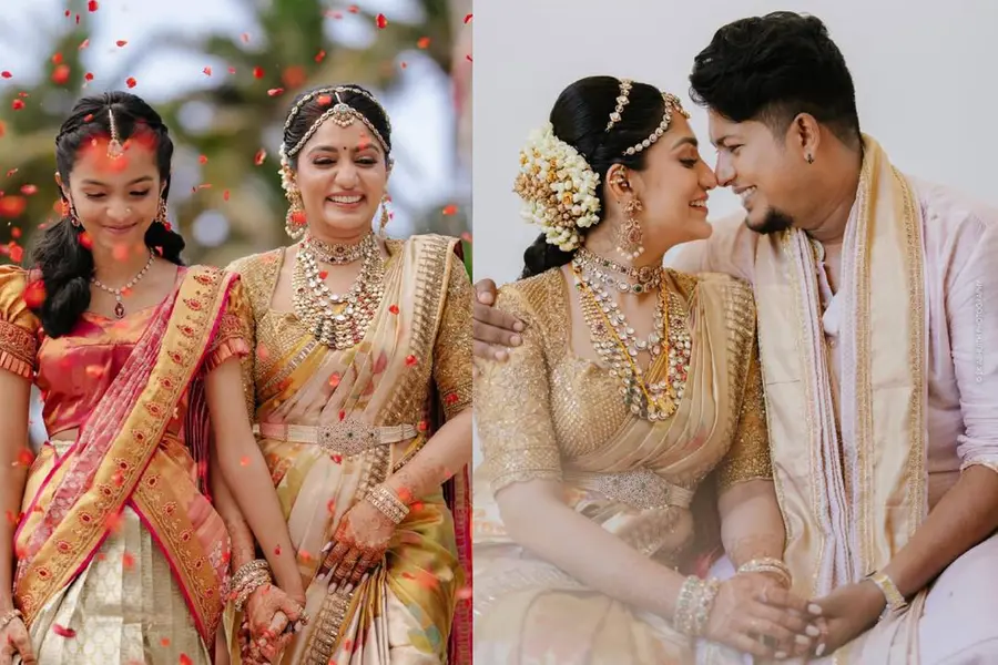 മകളുടെ കൈപിടിച്ച് വേദിയിലേക്ക്; ആര്യയും സിബിനും വിവാഹിതരായി