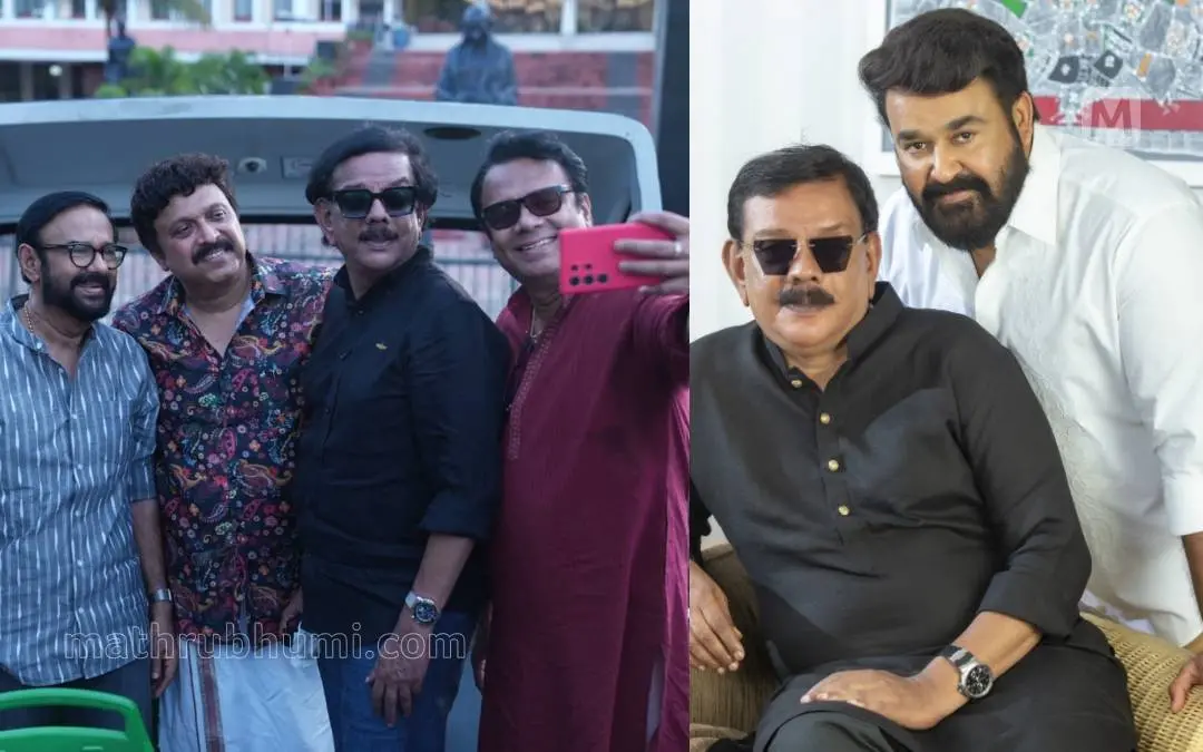 ഓര്മ എക്സ്പ്രസിന്റെ ആദ്യയാത്രയില് പ്രിയദര്ശനും മണിയന്പിള്ള രാജുവും നന്ദുവും കെ.ബി. ഗണേഷ് കുമാറും, പ്രിയദര്ശന് മോഹന്ലാലിനൊപ്പം | Photo: Mathrubhumi