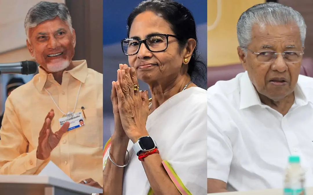 ചന്ദ്രബാബു നായിഡു, മമത ബാനർജി, പിണറായി വിജയൻ | Photo: ANI, PTI, Mathrubhumi