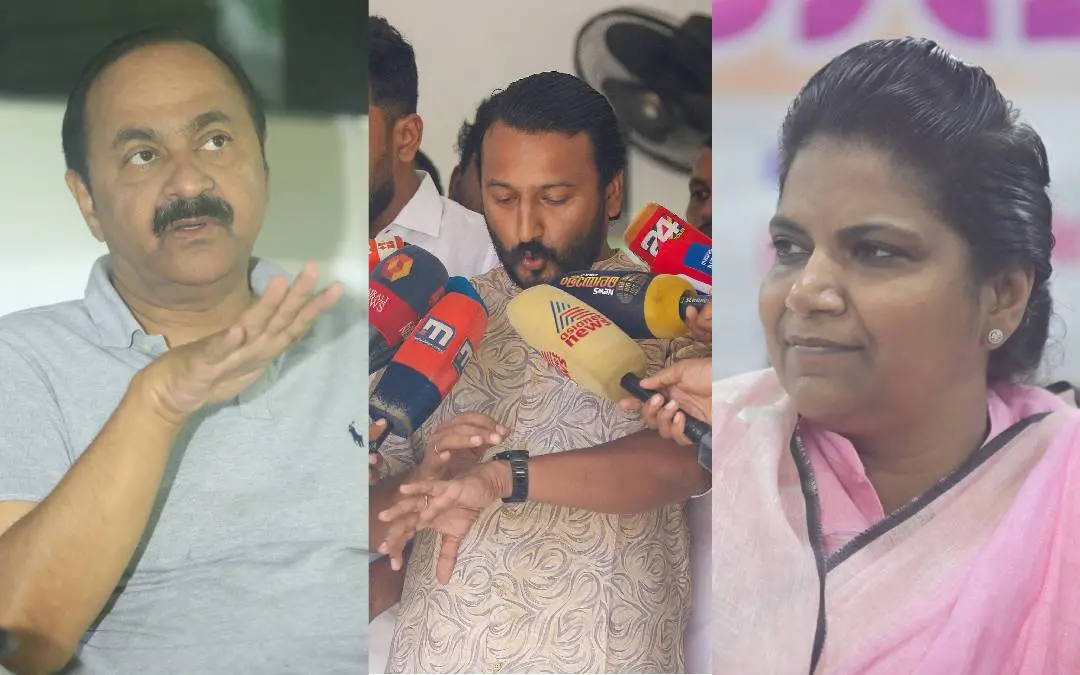 വി.ഡി. സതീശൻ, രാഹുൽ മാങ്കൂട്ടത്തിൽ, ജെബി മേത്തർ | ഫോട്ടോ - മാതൃഭൂമി
