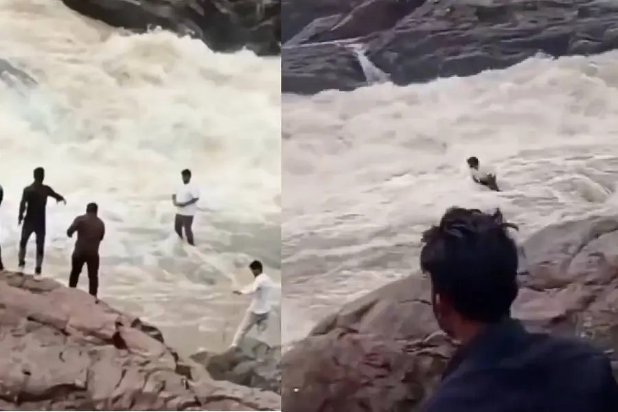 വെള്ളച്ചാട്ടത്തിന്റെ റീൽസ് ചിത്രീകരിക്കുന്നതിനിടയിൽ യൂട്യൂബറെ ഒഴുക്കിൽപ്പെട്ട് കാണാതായി - VIDEO
