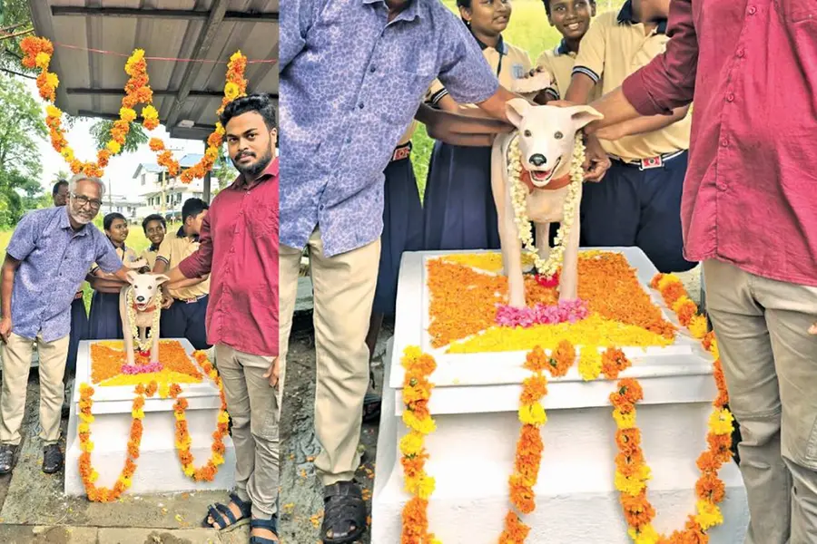 എല്ലാവരുടെയും ദോസ്ത്, പാൽകേക്ക് വാങ്ങിക്കൊടുത്ത് കൊതിതീർന്നില്ല; തെരുവുനായയുടെ പ്രതിമയൊരുക്കി നാട്