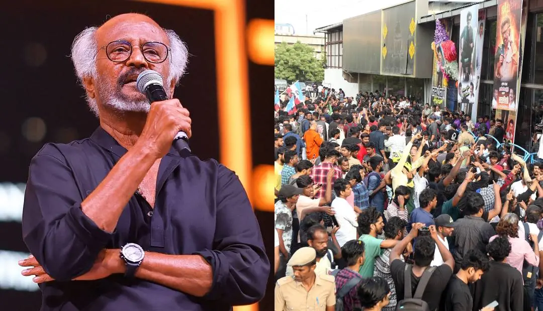 രജിനികാന്ത്, രജിനി ആരാധകർ ജയിലർ ചിത്രത്തിന്റെ റിലീസിനിടെ | Photo: Facebook: Sun TV, Mathrubhumi
