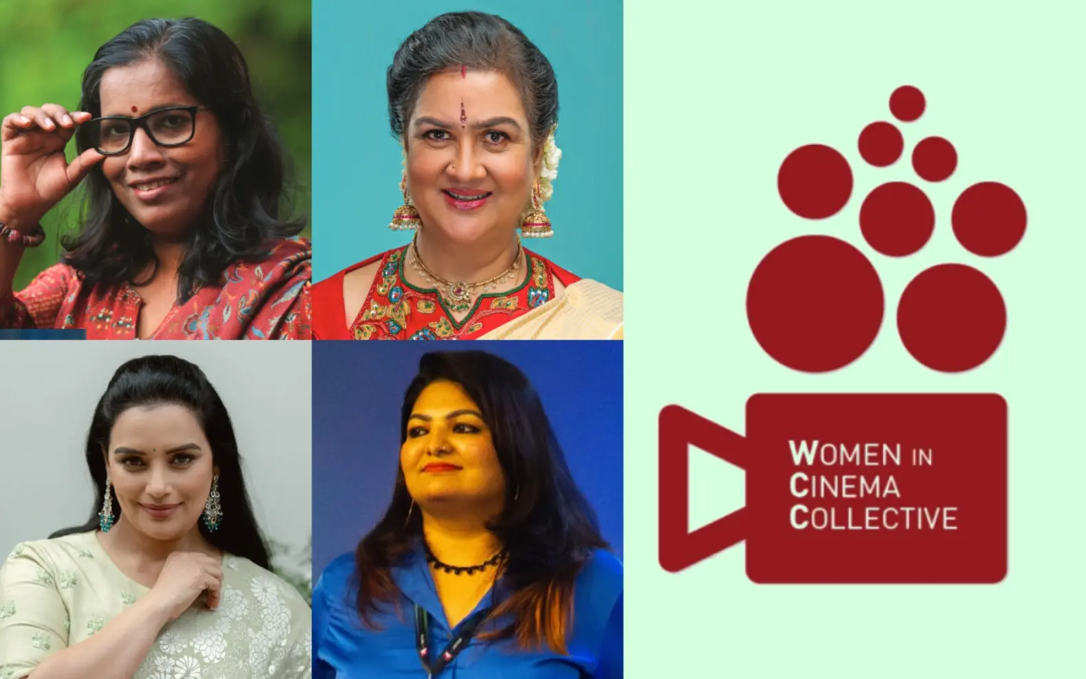 പുഷ്പവതി, ഉർവശി, ശ്വേതാ മേനോൻ, സാന്ദ്രാ തോമസ്, ഡബ്ല്യുസിസി ലോഗോ | Photos: Facebook, Mathrubhumi