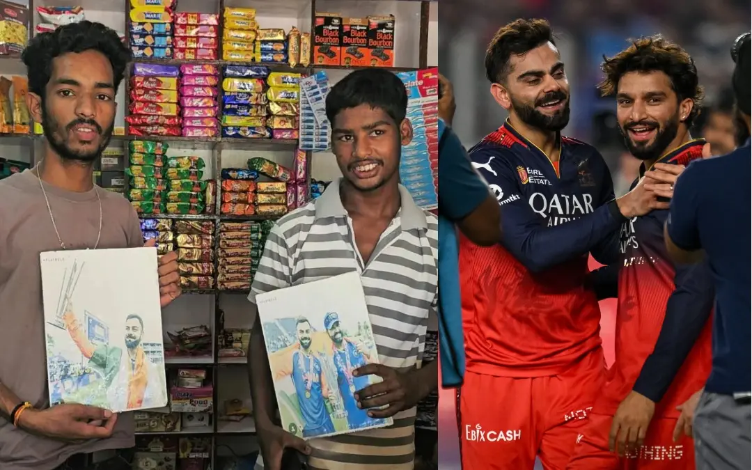 മനീഷ് ബിസിയും ഖേംരാജും വിരാട് കോലിയും രജത് പടിദാറും | Photo Courtesy: x.com/NDTV, AFP