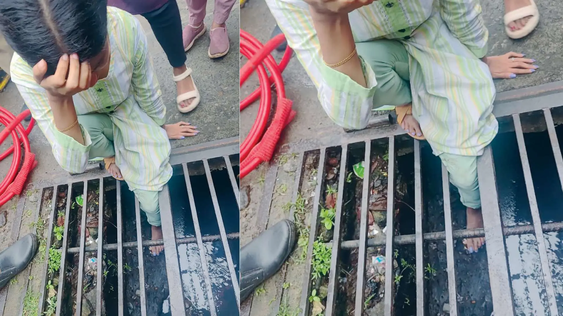 • പാലക്കാട് ഐഎംഎ ജങ്ഷനിൽനിന്ന് സ്റ്റേഡിയം സ്റ്റാൻഡിലേക്ക് തിരിയുന്ന റോഡിൽ വീണ യുവതിയുടെ കാൽ ഓവുചാലിൽ കുടുങ്ങിയപ്പോൾ