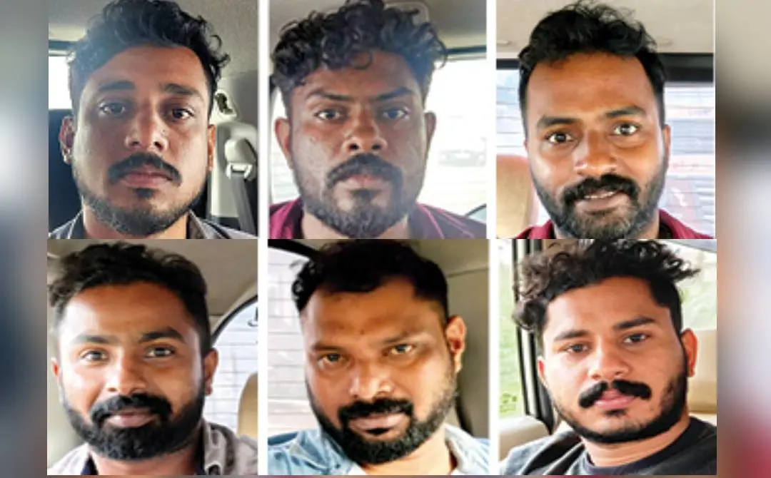 അറസ്റ്റിലായ ചാരുവിള ഷഹീര്‍, മുഹമ്മദ് നായിഫ്, ഹംഷീര്‍, ഷംസീര്‍, അഫ്‌സല്‍, മുസ്തഫ