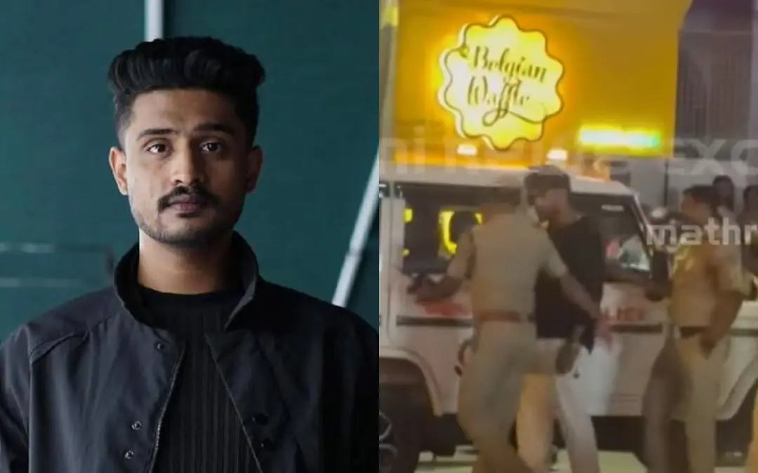 മാധവ് സുരേഷ്, മാധവിനെ പോലീസ് ജീപ്പില് കയറ്റുന്ന ദൃശ്യം | Photo: Instagram/ Madhav Suresh, Screen grab/ Mathrubhumi News