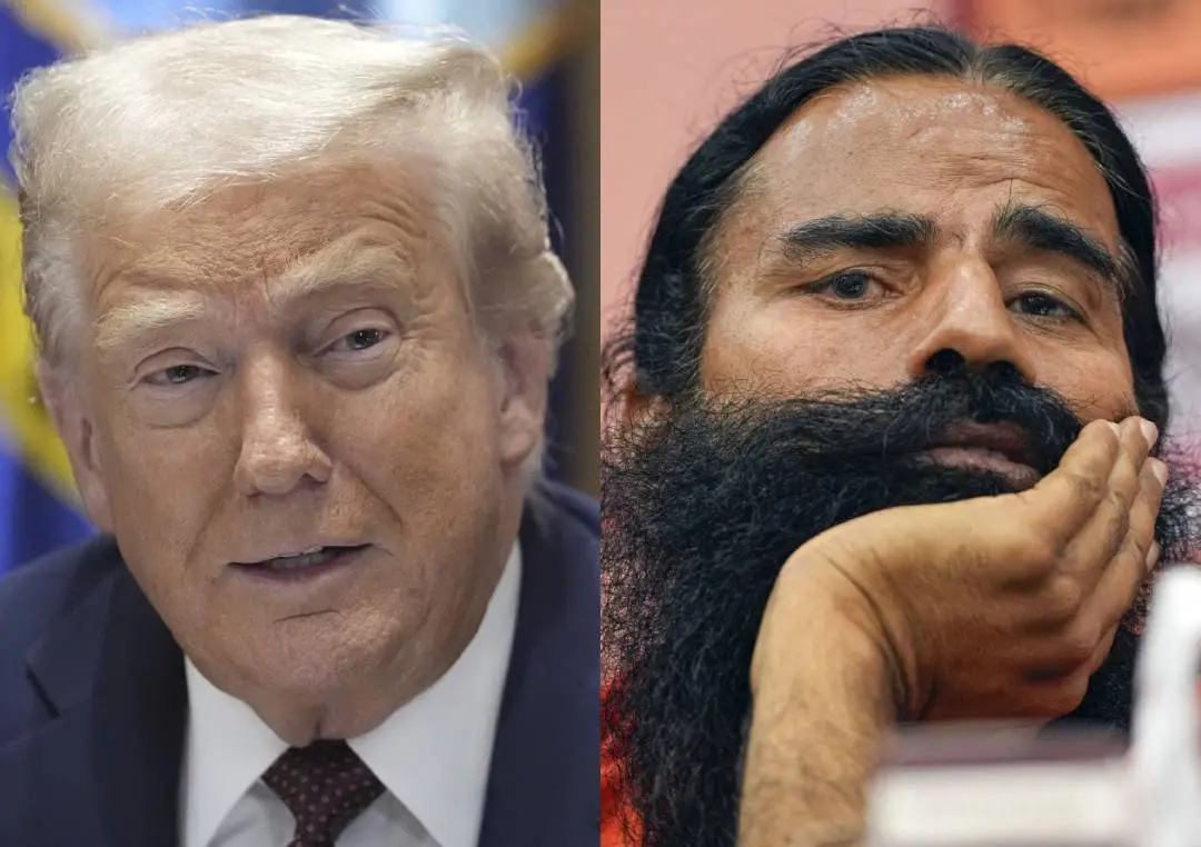 ഡൊണാൾഡ് ട്രംപ്, രാംദേവ് | Photo: AP, PTI