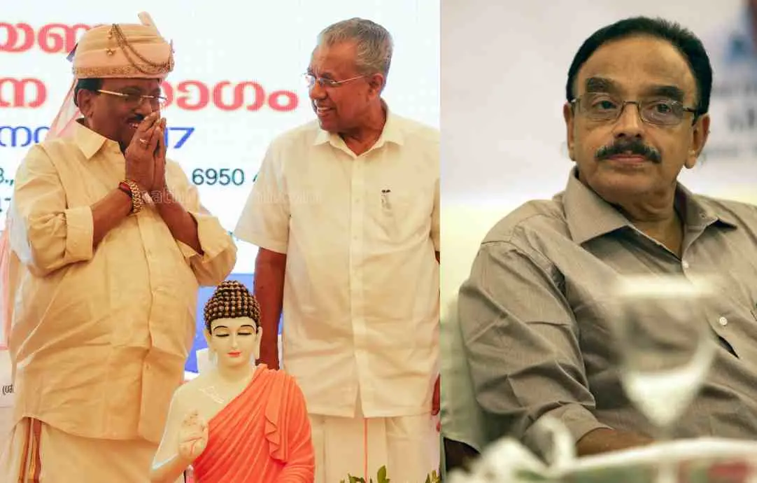 വെള്ളാപ്പള്ളി നടേശന്‍ മുഖ്യമന്ത്രി പിണറായി വിജയനൊപ്പം, പി,കെ.അബ്ദുറബ്ബ്  |ഫോട്ടോ: മാതൃഭൂമി