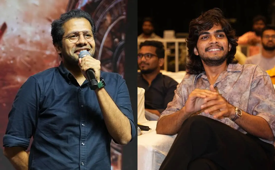ലോകയുടെ വിജയാഘോഷത്തിനിടെ സംവിധായകൻ വെങ്കി അറ്റ്ലൂരിയും നസ്ലിനും | ഫോട്ടോ: അറേഞ്ച്ഡ്