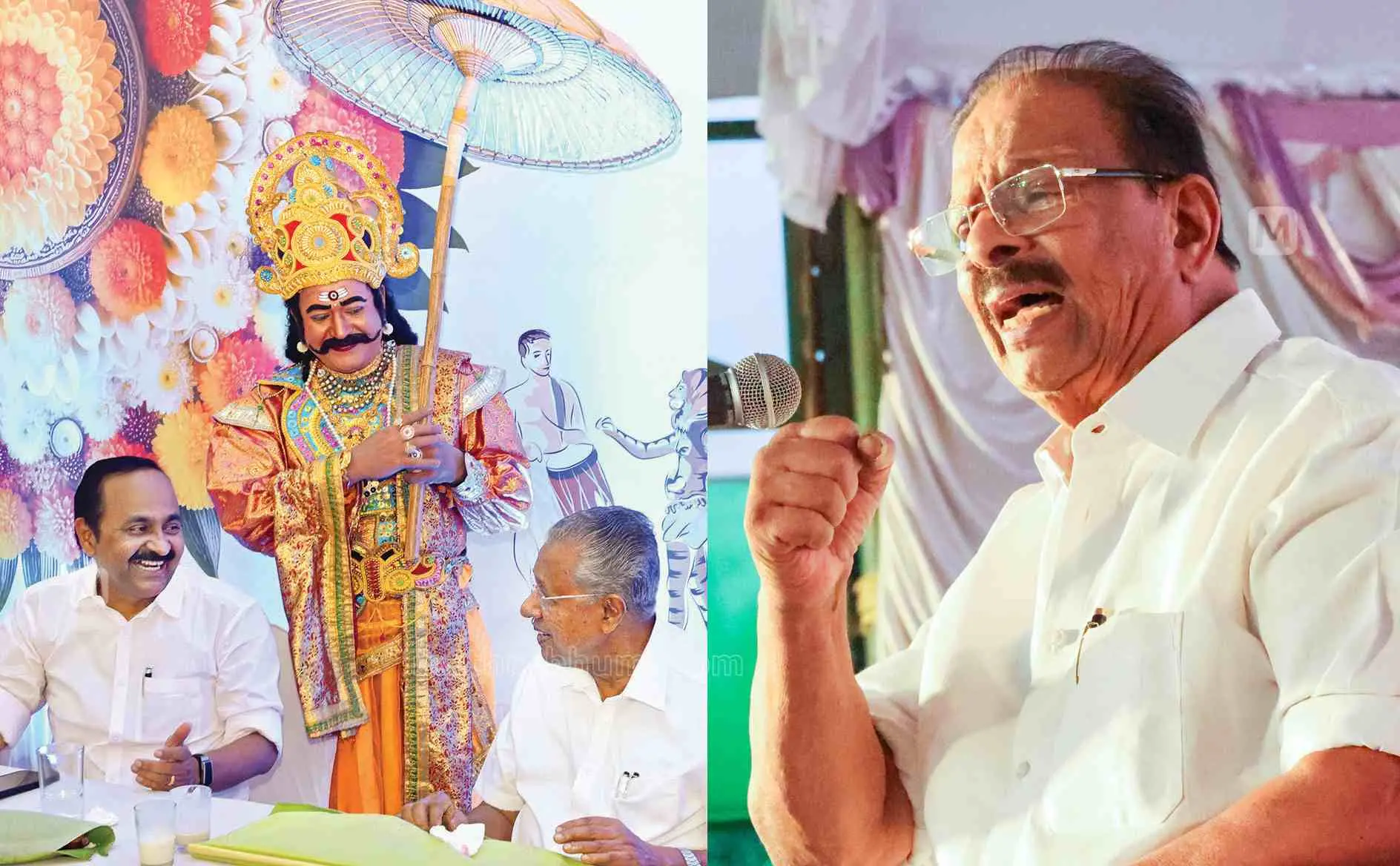 മുഖ്യമന്ത്രി പിണറായി വിജയൻ സംഘടിപ്പിച്ച ഓണസ്സദ്യയിൽ പങ്കെടുത്ത പ്രതിപക്ഷനേതാവ് വി.ഡി. സതീശൻ, കെ.സുധാകരൻ |ഫോട്ടോ;മാതൃഭൂമി