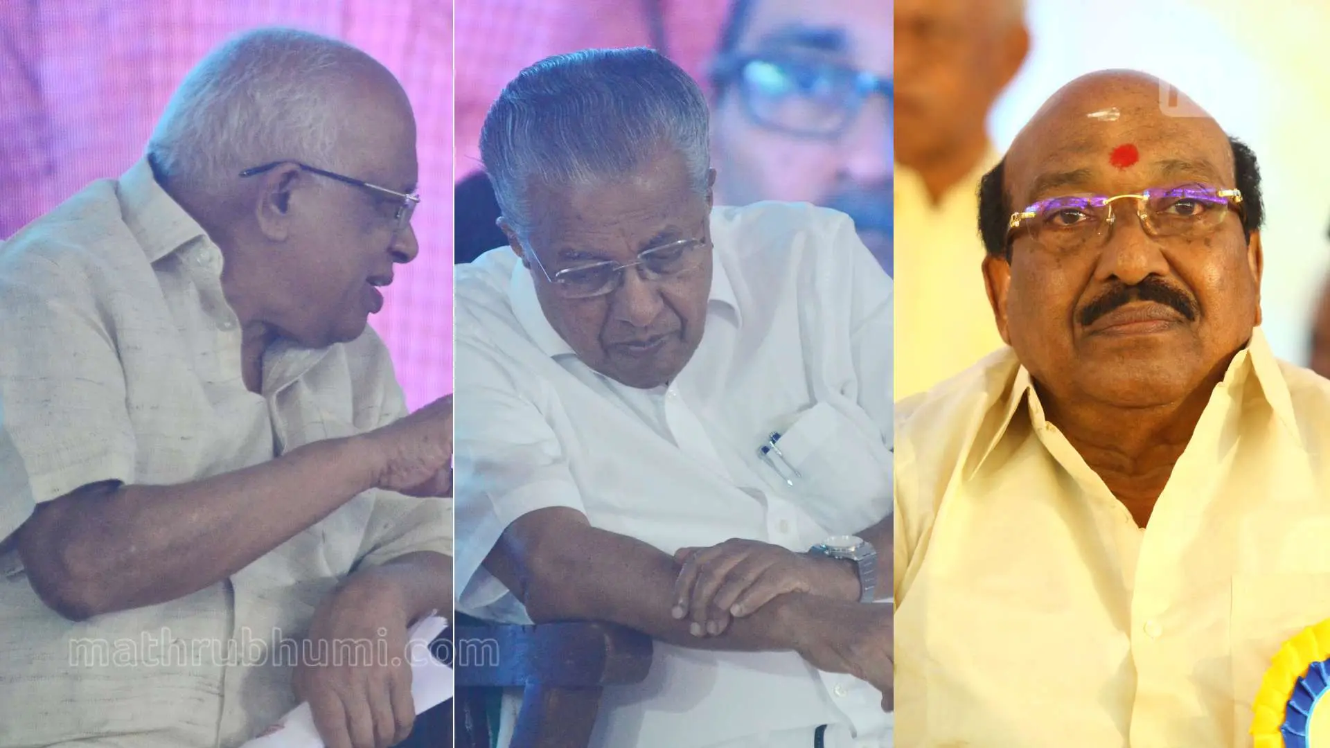 മന്ത്രി കെ. കൃഷ്ണൻകുട്ടി, മുഖ്യമന്ത്രി പിണറായി വിജയൻ, എസ്എൻഡിപി ജനറൽ സെക്രട്ടറി വെള്ളാപ്പള്ളി നടേഷൻ | Photo: മാതൃഭൂമി