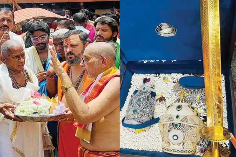 കൊല്ലൂർ ക്ഷേത്രത്തിലേക്ക് എട്ടുകോടി രൂപയുടെ സ്വര്ണാഭരണം സമര്പ്പിച്ച് സംഗീത സംവിധായകന് ഇളയരാജ