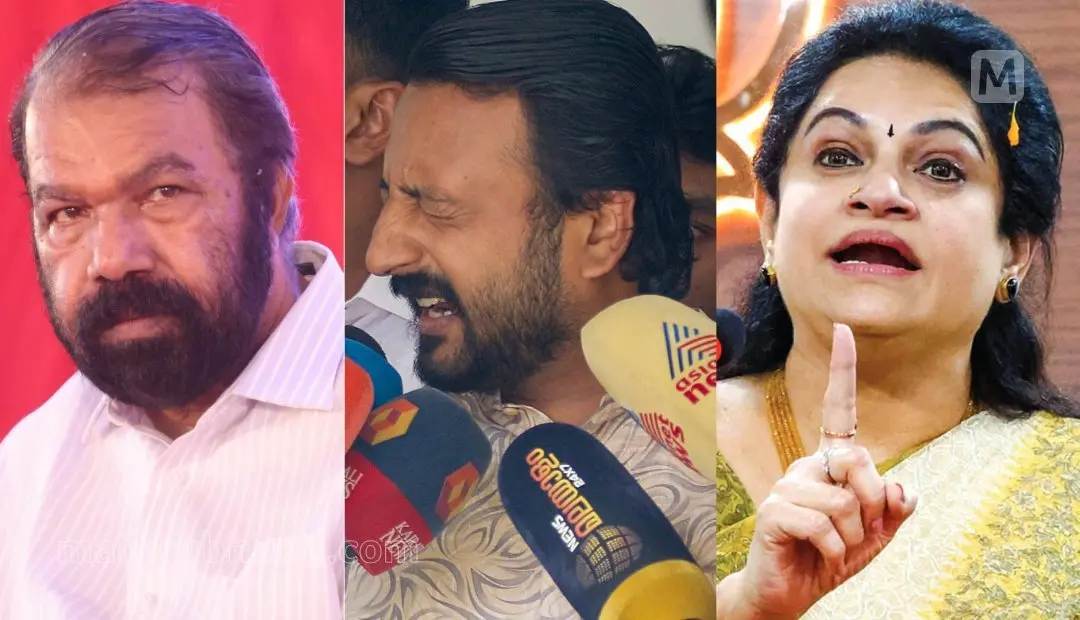 വി. ശിവൻകുട്ടി, രാഹുൽ മാങ്കൂട്ടത്തിൽ, പദ്മജ വേണുഗോപാൽ | Photo: Mathrubhumi