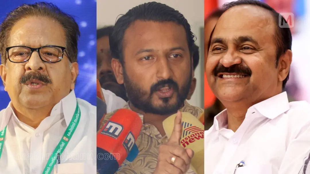 രമേശ് ചെന്നിത്തല, രാഹുൽ മാങ്കൂട്ടത്തിൽ, വി.ഡി. സതീശൻ | Photo: Mathrubhumi