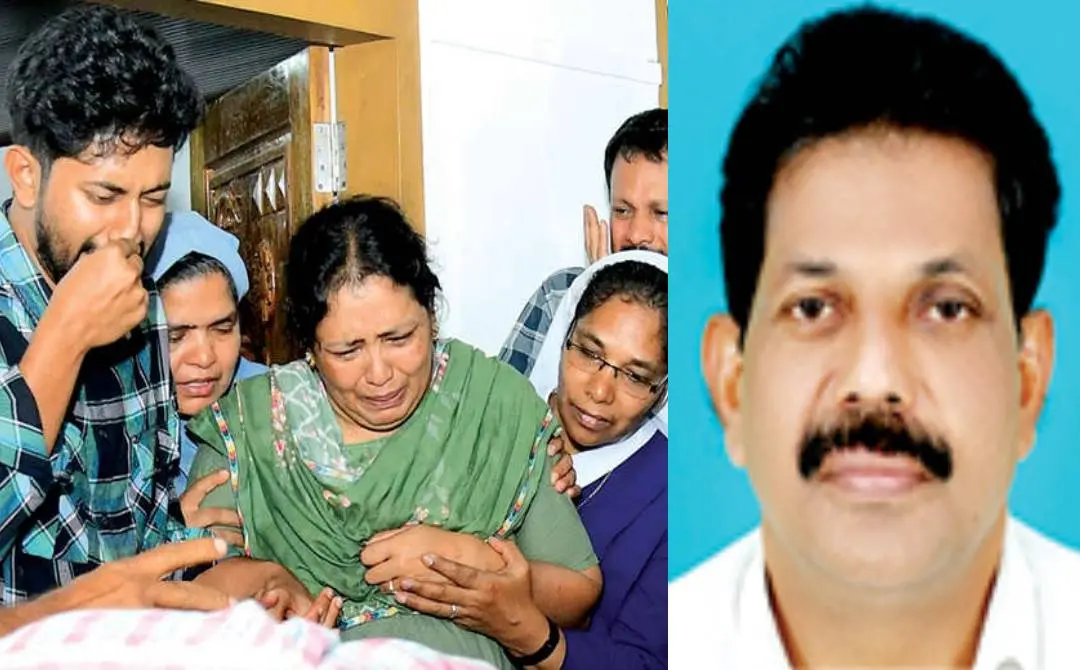 ജോസ് നെല്ലേടത്തിന്റെ മൃതദേഹം പെരിക്കല്ലൂര് മൂന്നുപാലത്തെ വീട്ടിലെത്തിച്ചപ്പോള് പൊട്ടിക്കരയുന്ന ഭാര്യ ഷീജയും മകന് ആദര്ശും