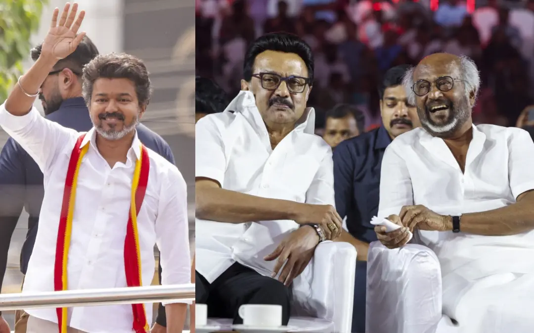 വിജയ്, രജനീകാന്തും എം.കെ. സ്റ്റാലിനും | Photo: PTI