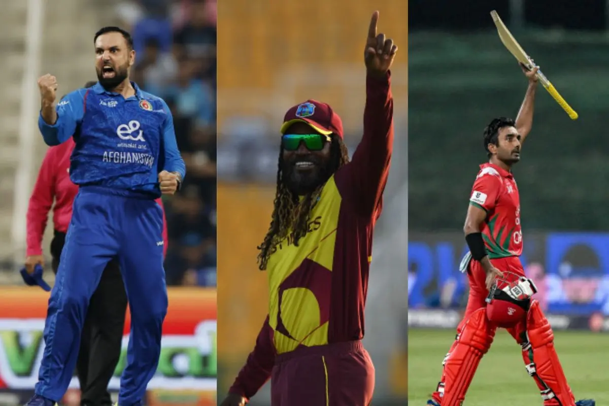 Mohammad Nabi, Chris Gayle, Aamir Kaleem (L-R)