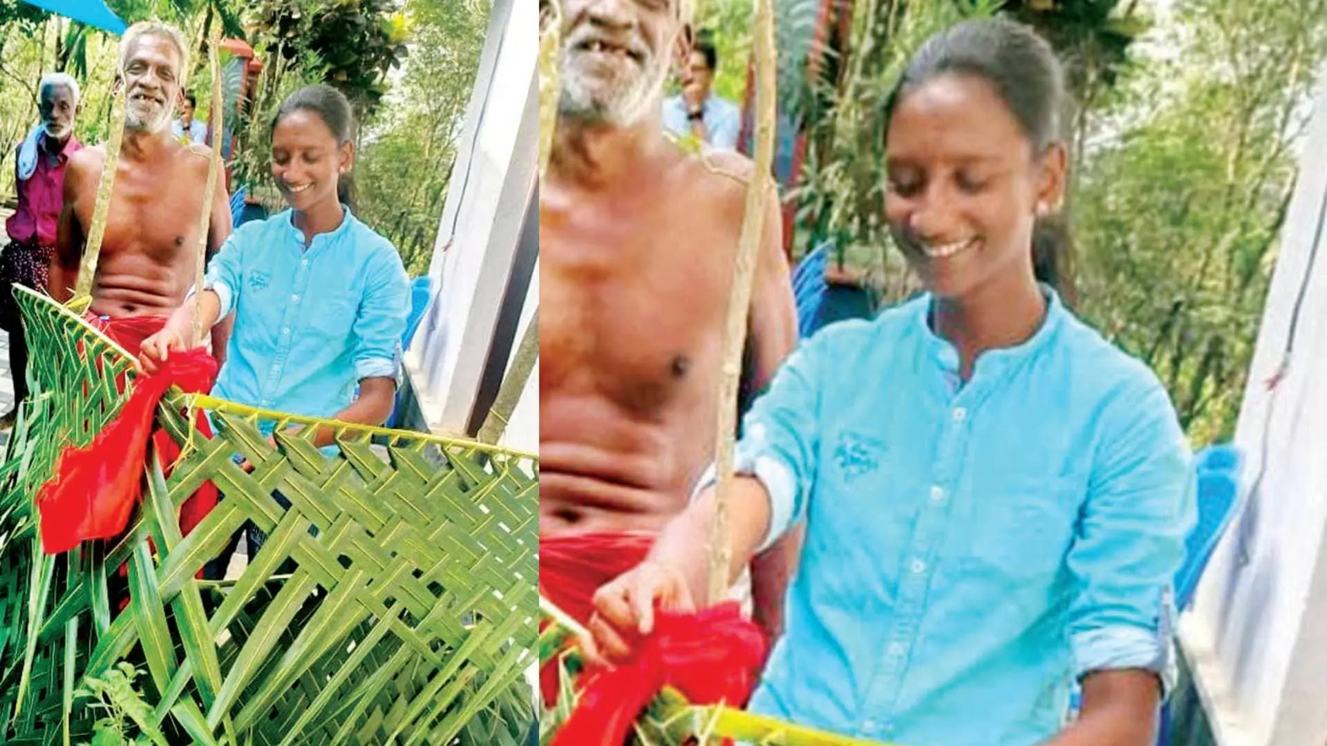Arya preparing a pyre in Thamarakudy with her father by her side.
