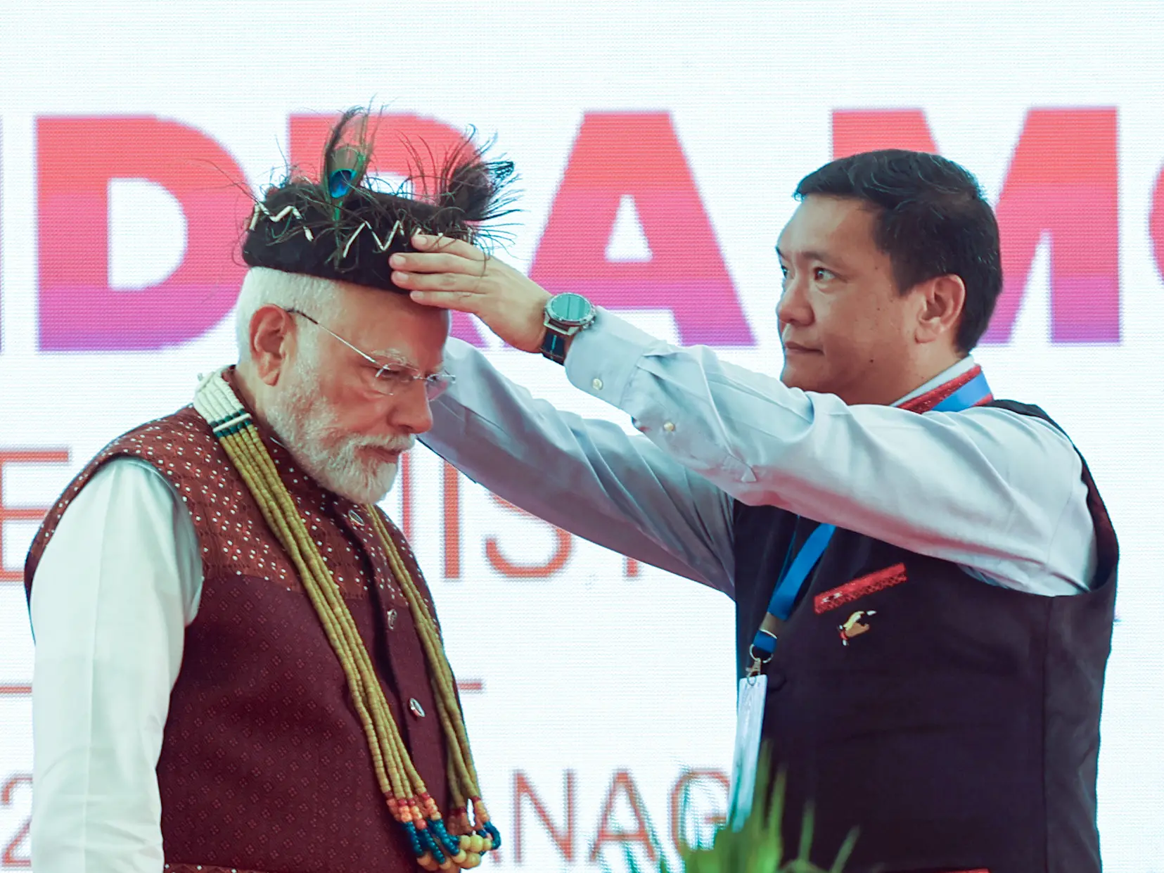 Prime Minister Narendra Modi being felicitated by Arunachal Pradesh Chief Minister Pema Khandu during the foundation stone laying of various projects in Itanagar | Photo: ANI