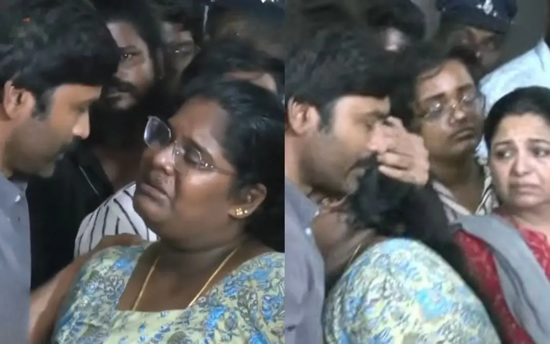 അന്തരിച്ച നടൻ റോബോ ശങ്കറിന്റെ മകൾ ഇന്ദ്രജയെ ആസ്വസിപ്പിക്കുന്ന നടൻ ധനുഷ് | സ്ക്രീൻ​ഗ്രാബ്