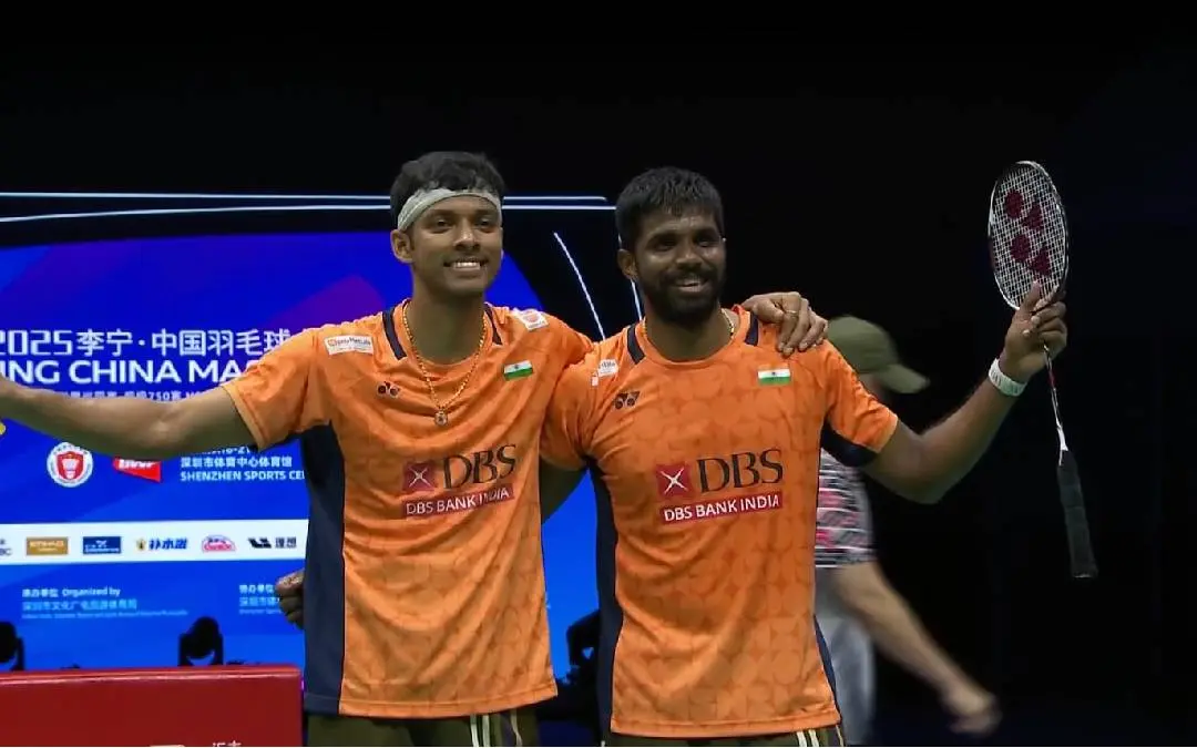 ചൈന മാസ്റ്റേഴ്സ് ബാഡ്മിന്റണ് ഡബിള്സില് ഫൈനലില് പ്രവേശിച്ച ഇന്ത്യയുടെ സാത്വിക് സായ്രാജ് - ചിരാഗ് ഷെട്ടി സഖ്യത്തിന്റെ ആഹ്ലാദം | x.com/TheKhelIndia