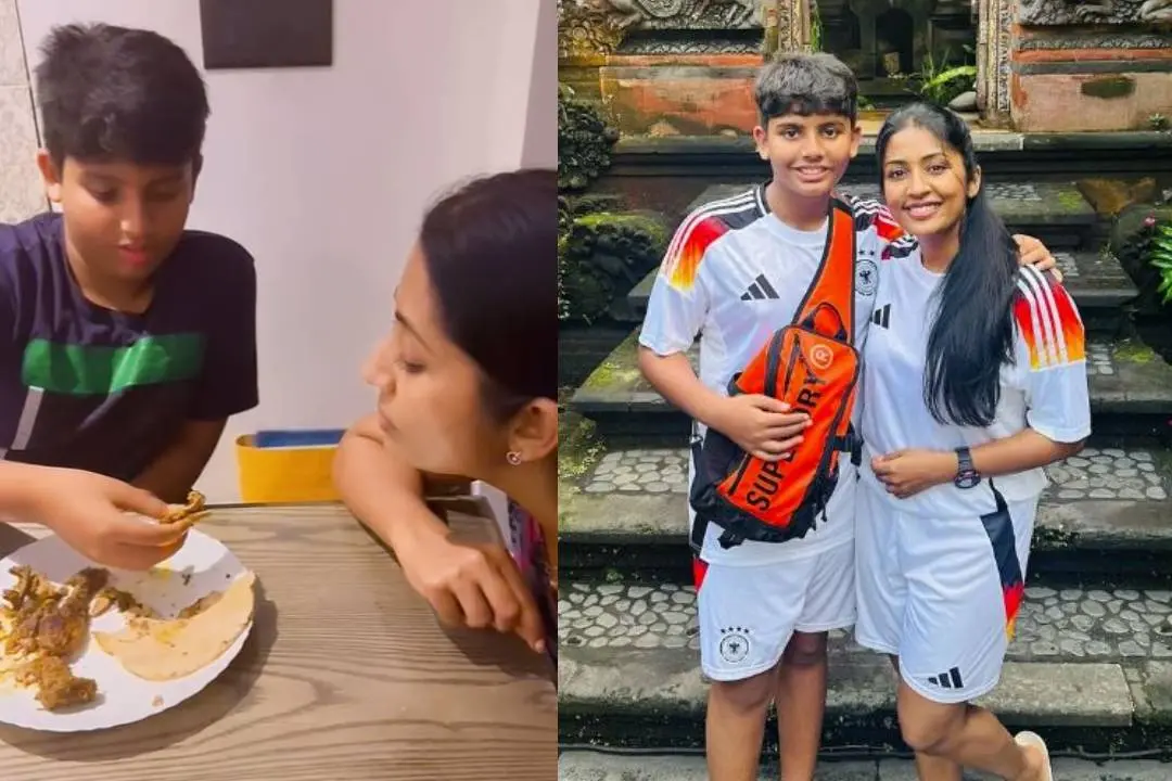 നവ്യ നായര്‍ക്ക് ഭക്ഷണം വാരിക്കൊടുക്കുന്ന മകന്‍/ യാത്രയ്ക്കിടെ മകനൊപ്പം നവ്യ | Photo: instagram/ navya nair