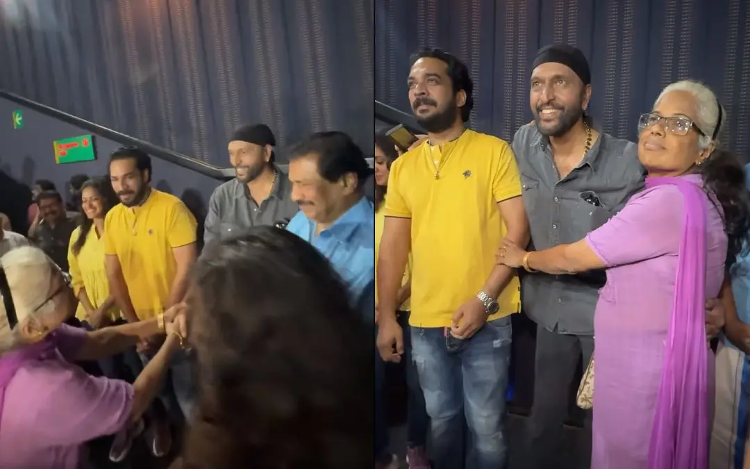 ബാബു ആന്റണി ആരാധികയ്ക്കൊപ്പം. നടൻ അഷ്കർ സൗദാൻ സമീപം | ഫോട്ടോ: സ്ക്രീൻ​ഗ്രാബ്